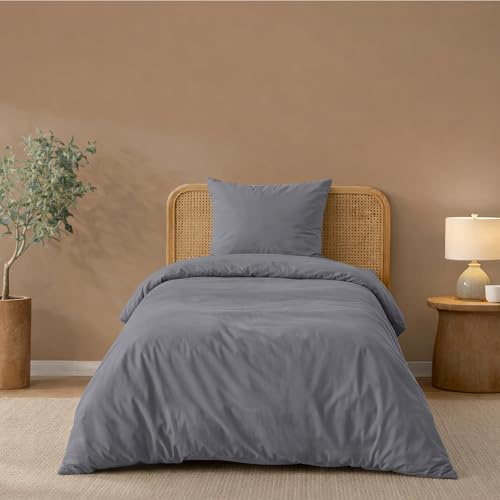 Dreamzie - Bettwäsche 140x200 + 1 Kissenbezug 65x65 cm - 100% Mikrofaser | Anthrazit · Bettbezug · 2 Teile · Weich · Hautfreundlich · OEKO-TEX · Reißverschluss · Pflegeleicht · Langlebig
