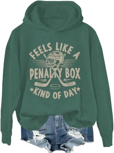 SkyCamps Feels Like A Penalty Box Kind Of Day Hoodie Funny Hockey Game Day Shirts For Women Man Hockey Players Sweatshirt Green
