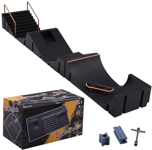KINDLUME Finger Skate, Finger Skate Ramp, Mini Skate Park, Finger Skate Park, komplett modulärt kit med 6 ramp, för träning, kreativt spel, barngåva