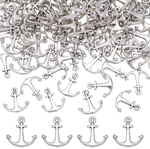 CRAFTYMELODY 150 dijes de metal con forma de ancla de estilo tibetano, colgantes de plata envejecida para collares, pulseras, bolsos, adornos, llaveros, joyas, accesorios para manualidades