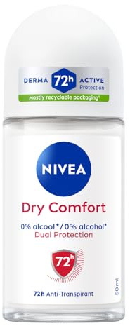 NIVEA - Déodorant Bille Dry Comfort - Déodorant Femme 72H Anti-Transpirant Aisselles - Formule Dual Protection - 0% Alcool - Ne Laisse pas de Résidus - Tous Types de Peaux - 50 ml