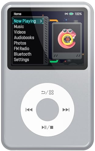 Innioasis Y1 MP3 Player - Zeitlose Klasse: 128 GB, Bluetooth, Video-Player, Hörbücher, FM-Radio und Touch Wheel-Steuerung（Silber）
