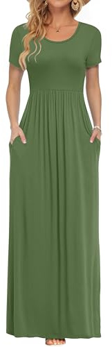 AUSELILY Maxi Dress for Women Summer Casual Long Dress Army Green L