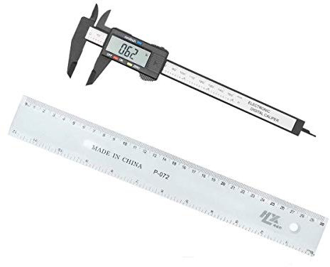 JZK 150mm Kunststoff Digitaler Messschieber Schieblehre + kunststoff lineal mit LCD Anzeige für Außen-Innen und Tiefenmaß