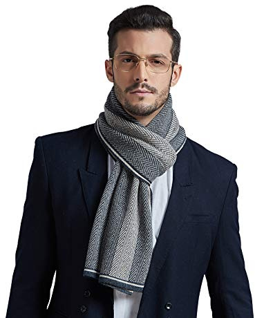 WANYING höst vinter herrhalsduk 10 % ull stickad halsduk stickad sjal yllehalsduk modesjal för urban män gentleman – hundtandsmönster