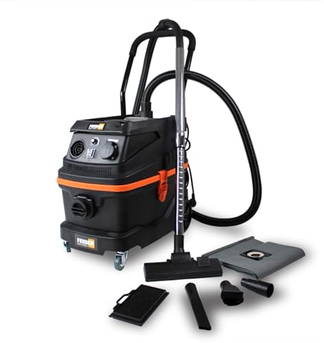 FEIDER - Aspirateur spécial plâtre - Eau et poussière 1600 W 30 L - Fonction synchronisation électrique - Flexible d'aspiration 2.5 m - Tube télescopique métal - Filtre HEPA - FAP1630