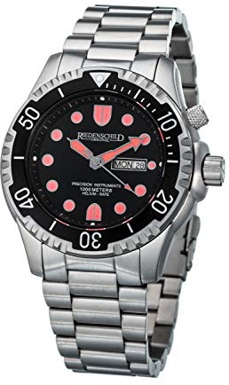 PRECISION INSTRUMENTS RIEDENSCHILD ORIGINAL Taucheruhr 100ATM, Stahl- und Silikonarmband - Helium-Ventil - Saphirglas