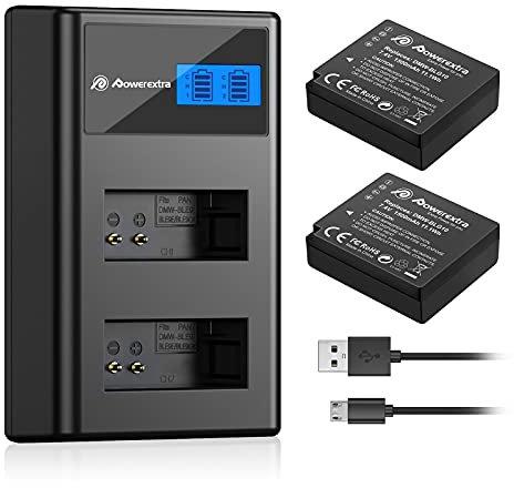 Powerextra 2 Stück Ersatzakku für Panasonic DMW BLG10 und LCD Dual Ladegerät zu Panasonic Lumix DC GX9 TZ202 TZ96 TZ91 DMC TZ101 TZ81 GF6 GX7 GX80 LX100 S6 usw.