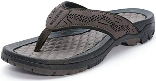 WHITIN Men's Outdoor Waterproof Flip Flops Thong Sandals with Arch Support Size 10 Slip Resistant Climbing Walking Sandles Male Sport Summer Brown 44