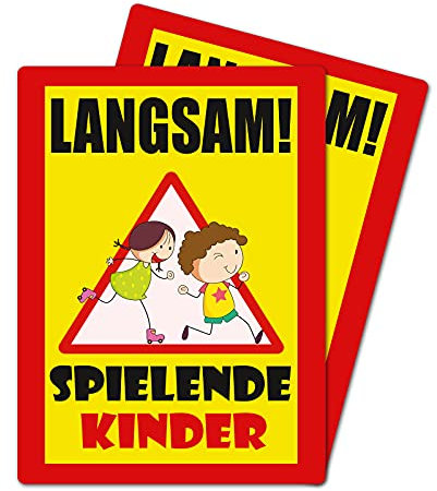 2 Stück XXL Langsam ! spielende KINDER Schild 30 x 40 cm aus stabiler PVC Hartschaumplatte 5mm mit UV-Schutz von STROBO