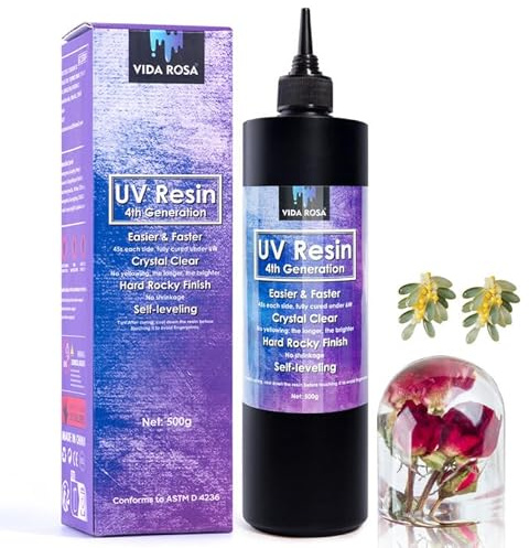 VidaRosa Resina UV Transparente 500g de Curado Más Rápido, Sin Amarilleo, Pegamento Resina UV Curado Solar Ultravioleta para Moldes Hacer Joyas Joyería Manualidades Colgantes Pendientes Pulseras