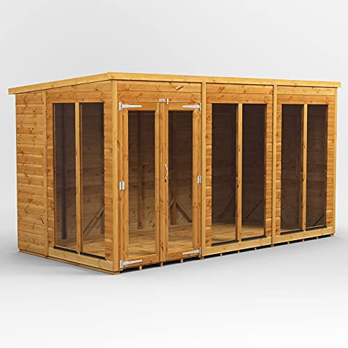Powersheds High Grade Premium Pent Summer House Wooden Shed with PVC Window sills, Door & Window Flexibility, made from 12 mm Extra Thick Timber & Toughened Glass