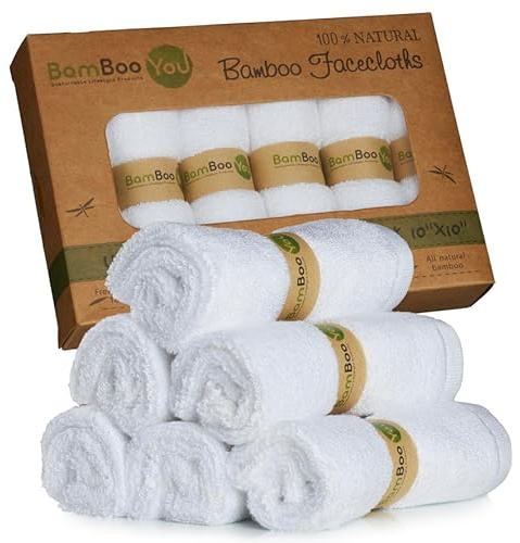 BamBoo You Luxuriously Soft Bamboo Face Cloths - Pack of 6 Baby Wash Cloths 25cm x 25cm - (500gsm) Reusable Face Flannels for Baby, Kids, Adults & Sensitive Skin