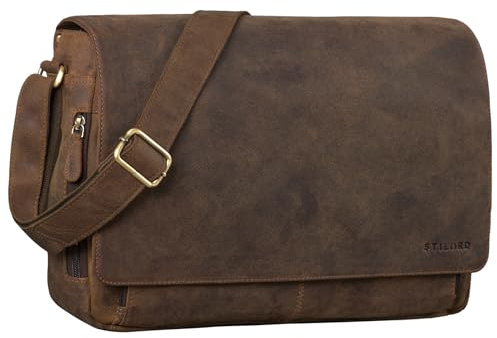 STILORD Vintage Umhängetasche aus Leder braun - 15 Zoll Laptoptasche für Büro, Uni, Office, Schule - DIN A4 Schultertasche Tom