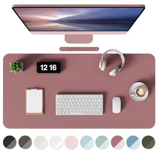 MOLMO Non-Slip Desk Mat, Waterproof Desk Pad Table Protector, Easy Clean Laptop Mat Large Mouse Pad Leather Writing Mat with Suede for Office /Home/Decor (Dark Pink, 80 x 40 cm)