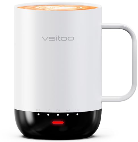 VSITOO S3 Pro 16oz Smart Self Heating Coffee Mug With Temperature Control | AI Beverage Detection & Auto Heating. 5 Custom Temperature Presets. Set Each in 1°F Steps via App, 120–150°F. Button Control.