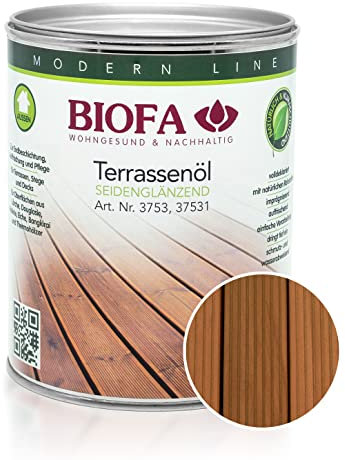 BIOFA Terrassenöl farbig 37531 Pflegeöl für Holzterrassen und Terrassen-Dielen aus Holz – Öl aus natürlichen Rohstoffen - Außenbereich (1L, Thermoholz)
