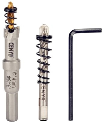 CENYB 9/16 (14mm) Tungstencarbidtäckt hålsåg med 2 st titanbelagda pilotbormaskar för hårda metaller, rostfritt stål, järn, aluminiumlegering, trä och plast.