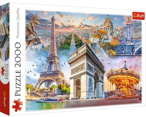 Trefl - Wochenende in Paris, Frankreich - Puzzle 2000 Elemente - Europäische Hauptstadt, Berühmte Bauwerke, Collage, DIY, Kreative Unterhaltung, Klassische Puzzles für Erwachsene Kinder ab 12 Jahren