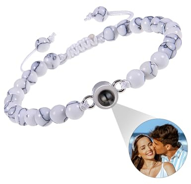 ALBERTBAND Tigerauge Perlen Armband mit Personalisiertem Foto und Projektion - Geschenk für Ihn, Partner, Paar zu Geburtstagen, Valentinstag, Weihnachten