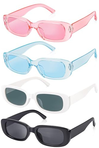 Becellen 4 Pezzi Occhiali da Sole Rettangolari, Vintage Quadrati Colorati Occhiali da Sole UV400 Protezione per Donna Uom