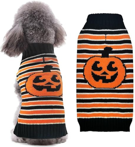 Halloween Kürbis Haustier Hund Pullover Urlaub Party Für Katze Und Puppy Kleider Für Kleine Mittelgroße Hunde (Orangefarbene Streifen, L)