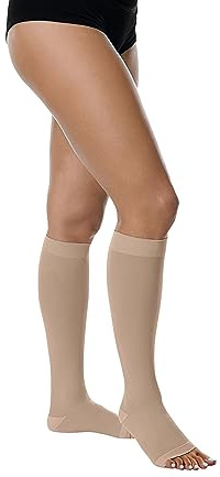 Juzo Basic 20-30 mmHg Compression Stockings, Knee High, Open Toe | Compression Socks for Women/ Men for Moderate Varicosities & Edema, Post-Sclerotherapy, Post-Op | Beige, Medium Short