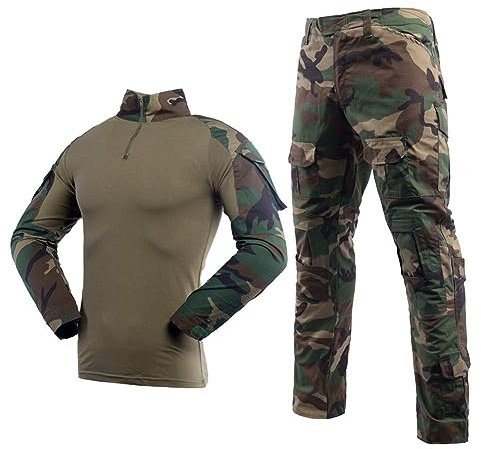 Airsoft kamouflagedräkt herr, paintball, stridströja, taktiska byxor, långärmad med 1/4 dragkedja, militärkostym, utomhus, kamouflage, jaktkläder, BDU.., Jungle Camo, XL