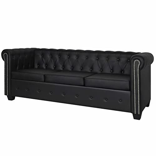 GuyAna Chesterfield-Sofa 3-Sitzer Kunstleder Schwarz Kleines Sofa FüR Jugendzimmer