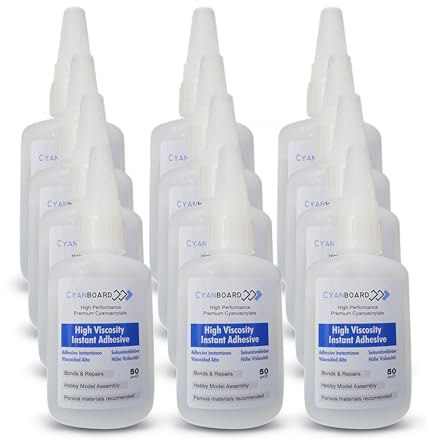 Cyanboard, 12 unidades de 50grs de adhesivo instantáneo de cianoacrilato viscosidad alta. Pegamento múltiples materiales, modelismo y maquetas, reparaciones.