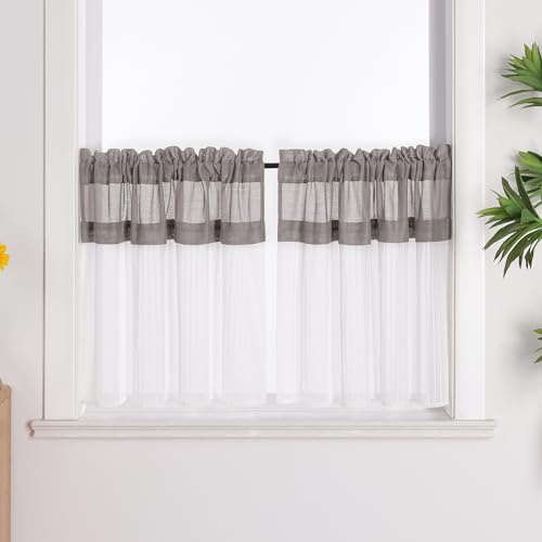 Joyswahl Leinenoptik Scheibengardinen Landhaus »Leni« Cáfe Gardinen Küche Kurz Weiß Bistrogardinen Kurzstores Grau HxB 120x125cm 2 Stück