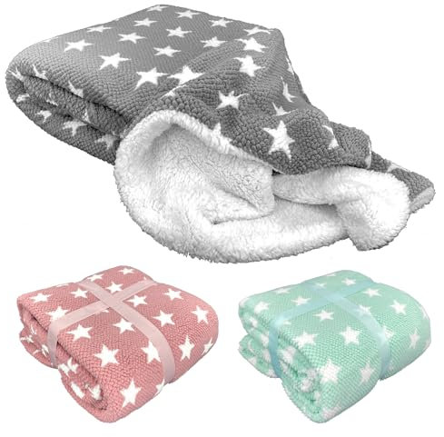 heimtexland ® super Flauschige Kuscheldecke mit Sherpa Fell Wohndecke Sterne 200x150 Decke Typ868 Anthrazit