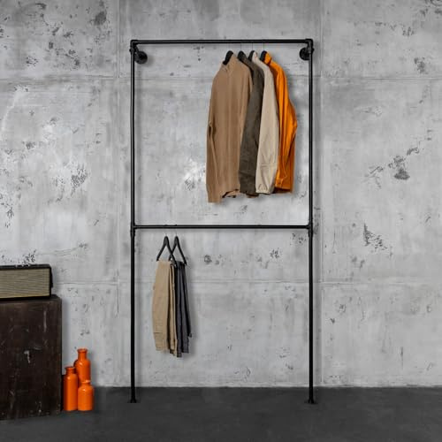 RSR Hangers Kleiderstange Kleiderstangensystem Lea Schwerlast höhenverstellbar Industrial Garderobe Loft Design | begehbarer Kleiderschrank | Kleiderständer | Wandmontage | Schwarz | Breite 100 cm