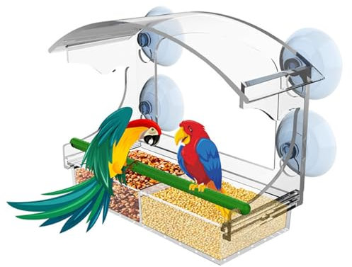 Window Bird Feeder with Strong Suction Cups Windowsill Birdfeeders Clear Acrylic Hanging Bird Seed Tray for Small Birds Squirrel Proof Bird Feeder Window Decorate Your House
