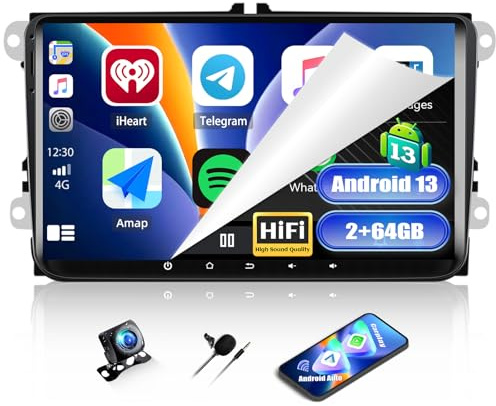 CAMECHO 2+64G 9 Zoll Navi Android Autoradio Für VW Golf 5 6 Passat B6 B7 Jetta T5 Polo Touran Caddy Sharan Seat Android 13 Bluetooth Radio mit Wireless Carplay WiFi FM Auto +Rückfahrkamera