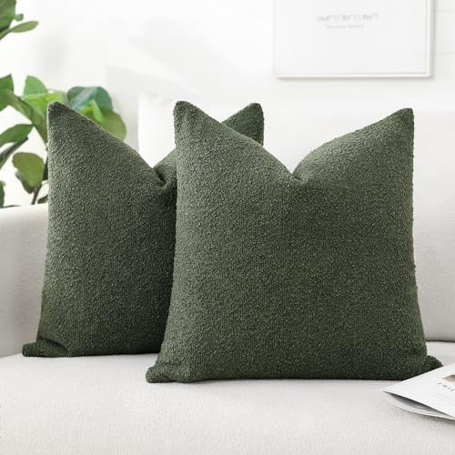 Artscope 2er Set Boucle-Kissenbezügen Wurfkissenbezug Moderne Dekokissen Kissenhülle Set Kissen Fall für Sofa Auto Schlafzimmer Zuhause Dekor 45x45cm, Waldgrün