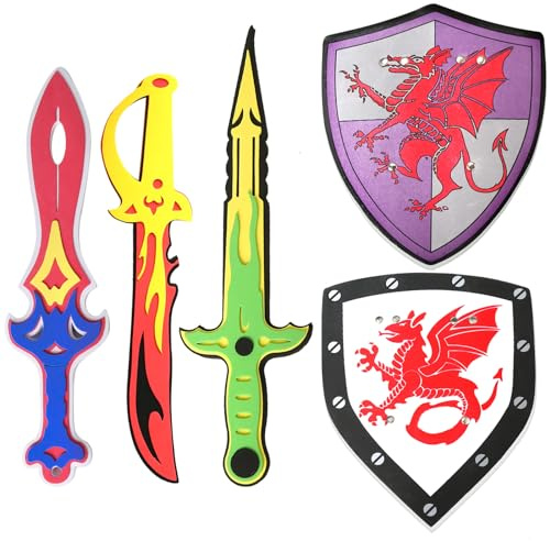 YAYYAY Foam Swords Shield Weapons Toy for Boys - 16 inch Foam Sword and Shields Pack - Kids Pretend Playset Gift