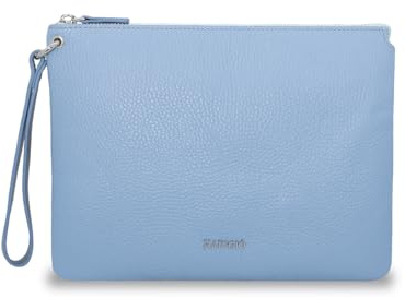 Harigiò ® Pochette Da Donna In Vera Pelle Celeste Borsello Con Manico Da Polso Removibile Borsa A Mano Lavorazione Made In Italy Cuciture A Colore E Bordi Tinti Accessori Nickel Free Lucidi (Celeste)