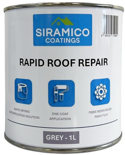 SIRAMICO COATINGS Leak Stop Rapid Leak Repair Paint Instant Waterproof Leak Sealer | GREY 1 Litre | Perfect for Flat and Pitched Felt, Shed & Garage Roofs | Easy to Apply & Fast Dry