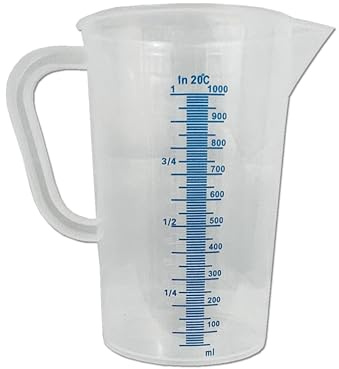 Jarra medidora de 1 litro con boquilla de vertido en forma de V, Vaso Medidor, Plástico Duradero, Doble Escala Convexa, Fuerte y Robusta
