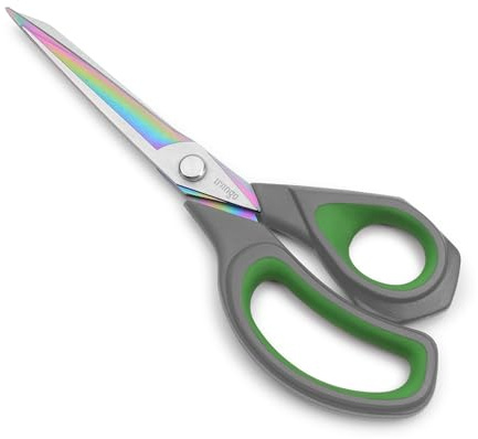 LIVINGO Forbici professionali per tessuti – Forbici in acciaio forgiato rivestito in titanio per cucito, fai da te, taglio di tessuto, carta e pelle, 24 cm, grigio/verde, versatili e robuste forbici