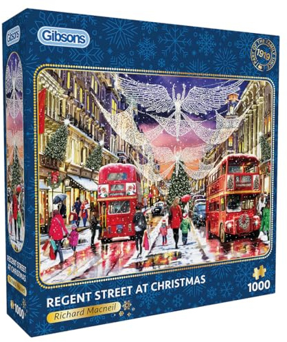 Gibsons Regent Street 1000 Piece Jigsaw Puzzle for Adults and 14+ | London Christmas Lights Festive Season | Sustainable Premium 100% Recycled Board | Great Gift