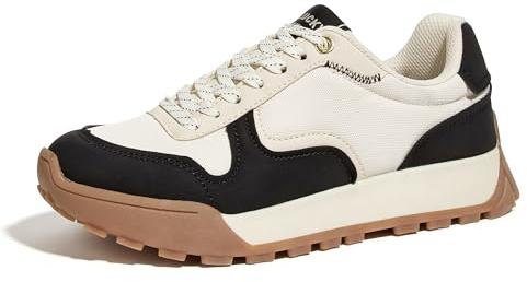 LUCKY STEP Scarpe da Ginnastica Donna con Plateau in Tela - Sneakers Casual con Lacci, Stile retrò per Tennis, Camminata, Corsa e Moda (Beige/Nero, 9US-40EU-7UK)