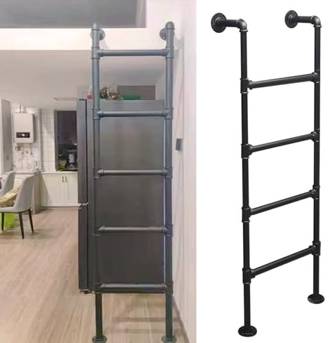 An der Wand montierte Etagenleiter für Wohnmobile, Schwarze Dachboden-Notleiter aus Schmiedeeisen, 2 m, 2,6 m, universelle gerade Leiter für Enge Räume, anpassbare Größe (250 cm)