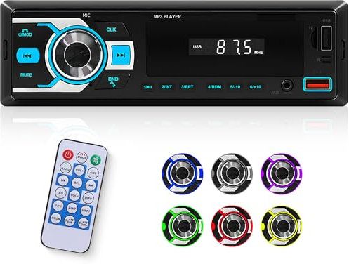 Rimoody Autoradio 1 Din,Stereo Auto con Bluetooth 5.1 FM Radio USB/SD/AUX-IN con Bluetooth Vivavoce Mobile Localizzazione APP Controllo Vocale 7 Colori di Luce Controllo App