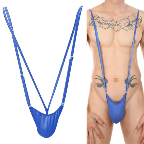 VemeFufu Perizoma Mankini Borat Costume da bagno Uomo Sexy Suspensorio V Sling Costume da bagno Costume da festa Bikini String per Uomo Beachkini Spiaggia Natale Halloween 1 Pack B. Blu, 1 confezione