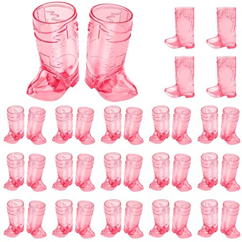 SAIAOKJ Cowboy Boot Shot Glasses,36 Pcs 1 Oz Mini Plastic Boot Shot Glass, Reusable Plastic Boot Cups for Cowboy Cowgirl Western Theme Party Supplies Bachelorette Birthday Party Favors(Rose Red)