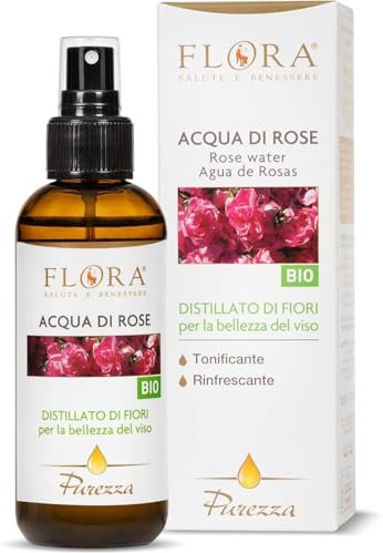 FLORA Acqua Aromatica di Rose BIO‑COSMOS pack da 2 Pz da 100 ml Idrolato di Rosa Damascena 100 % Puro, Tonico Viso Lenitivo & Idratante, Rinfrescante Corpo • Capelli, Aroma Relax per Cosmesi e DIY