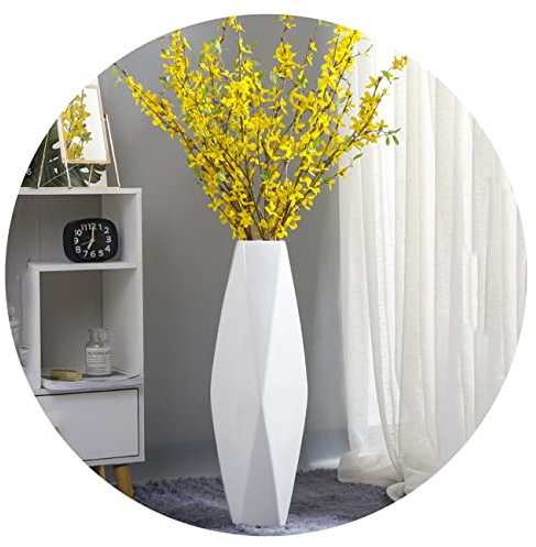 Weiße Keramik-Bodenvase in Rautenform als Wohnzimmerdekoration, 50 cm hoch, ideal für Hydrokulturpflanzen oder künstliche Blumen
