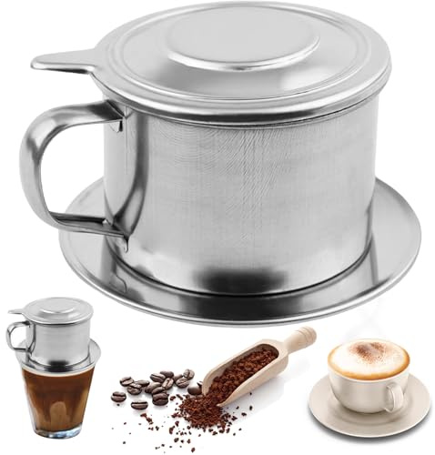 Vietnamesischer Kaffeetropfer, Kaffeetropfer aus Edelstahl, inklusive Deckel, Tablett, Filter, vietnamesische Kaffeemaschine mit Griff, langsam tropfender Kaffeebereiter für Zuhause, Küche, Büro, Kaff